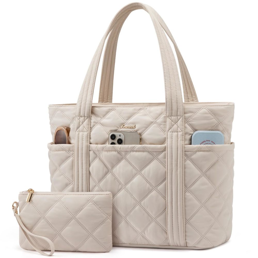 Puffer Tote Bag, Puffy 17" Work Tote Bags, Travel Essentials With :]